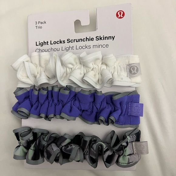 lululemon athletica Accessories - NWT Lululemon Light Locks Scrunchie Skinny 3 Pack White Purple Multi MSRP $32